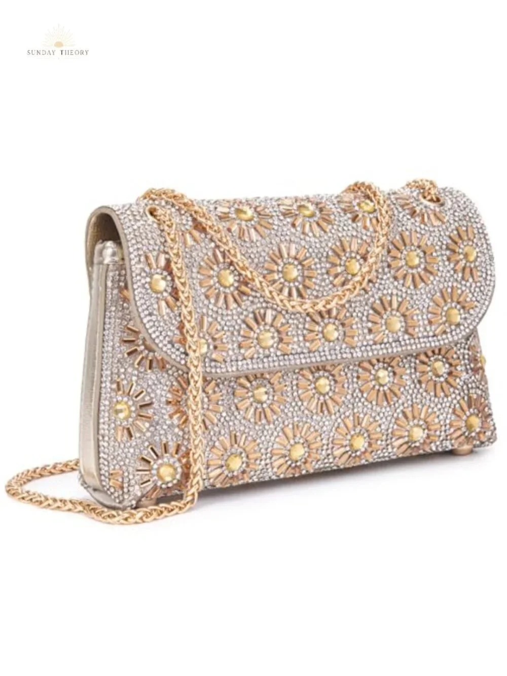 Rhinestone Evening Bag with Chain - Clutch Purse for Women